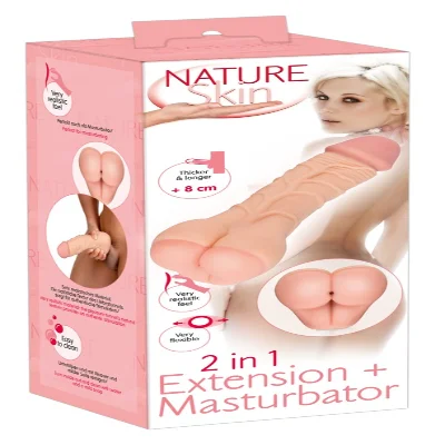 Насадка на член/мастурбатор - Nature Skin 2in1 Extension+Masturbator (+5 см)