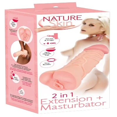 Насадка на член/мастурбатор - Nature Skin 2in1 Extension+Masturbator (+8 см)
