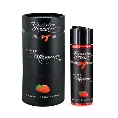 Масажна олія Plaisirs Secrets Strawberry (59 мл) з афродизіаками, їстівна, подарункове паковання