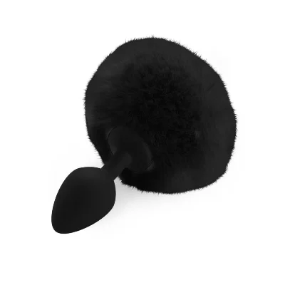 Силіконова анальна пробка М Art of Sex - Silicone Butt plug Rabbit Tail Black, діаметр 3,5 см