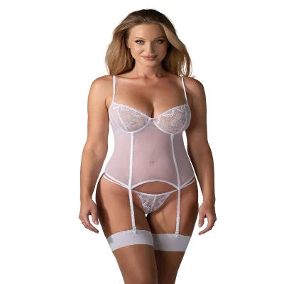 Корсет Obsessive Alissium corset&thong XL/2XL, гнучкі кісточки, відкрита спина, стрінги в комплекті