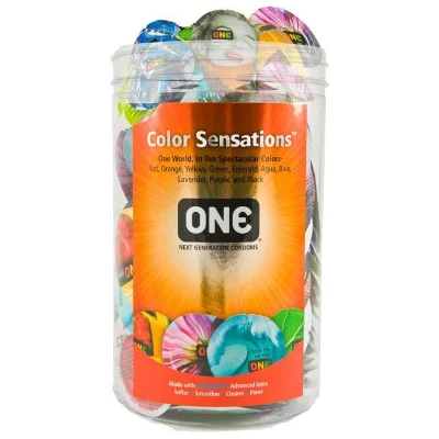 Набір презервативів ONE Color Sensations, 100 шт, кольорові, 10 кольорів, зі змазкою, паковання-тубус