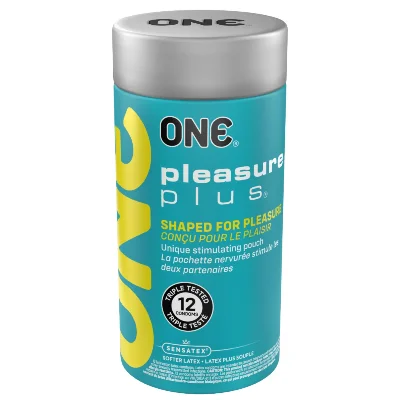 Презервативи ONE Pleasure Plus, 12 шт, з ребристою ділянкою на кінці, подарункове паковання-тубус