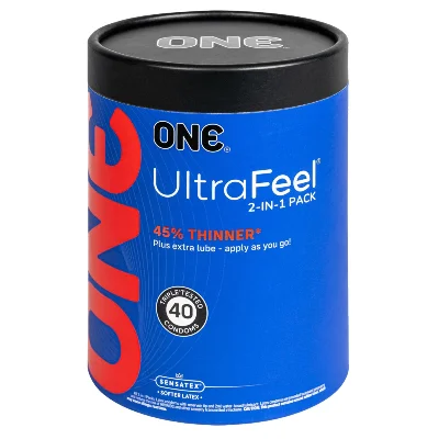 Презервативи ONE Ultra Feel, ультратонкі, з додатковою змазкою, 40 шт, подарункове паковання-тубус