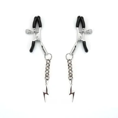 Затискачі для сосків Liebe Seele Lightning Nipple Clamps Silver, підвіска-блискавка