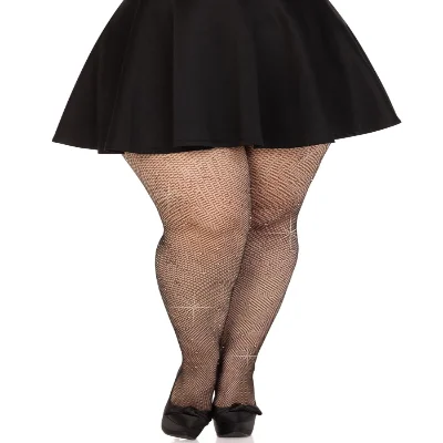 Колготки Leg Avenue Rhinestone micro net tights Plus size Black, дрібна сітка, стрази