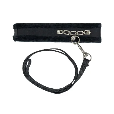 Нашийник із повідцем Punishment – Crystal Collar & Leash – Black, оздоблений кристалами, знімний повідець
