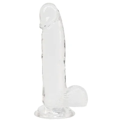 Прозорий фалоімітатор на присосці ADDICTION — Clear Dildo with Balls 8″, віброкуля в подарунок
