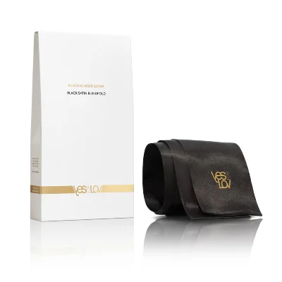 Сатинова пов’язка-стрічка на очі YESforLOV BLACK SATIN BLINDFOLD, підходить для зв’язування