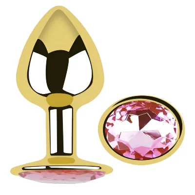 Анальная пробка EGZO Gold Round Plug Pink с розовым кристаллом, размер S