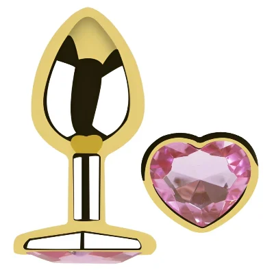 Анальная пробка EGZO Gold Heart Plug M с розовым кристаллом 8,2 см