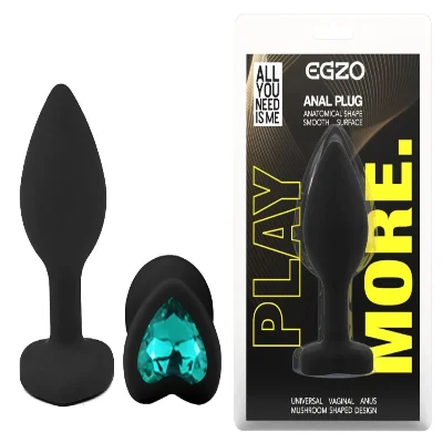 Анальная пробка EGZO Silicone Black Heart Plug Marine S, чёрная из медицинского силикона