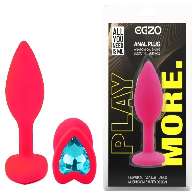 Анальный плаг EGZO Pink Heart Plug, анальная пробка с кристаллом, розовый медицинский силикон, S
