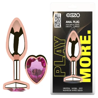 Анальная пробка EGZO Rose Gold Heart Plug M с кристаллом из нержавеющей стали, розовое золото