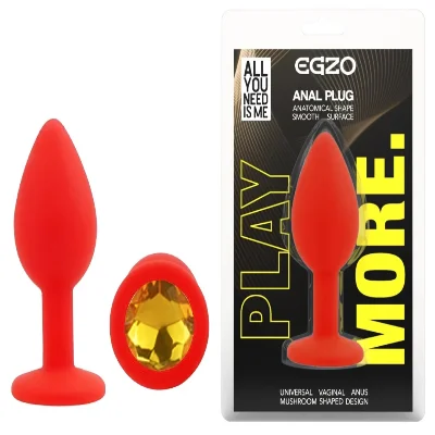 Анальная пробка EGZO Silicone Red Round Plug Yellow S с желтым кристаллом