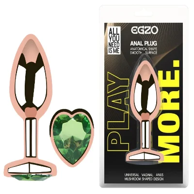 Анальная пробка EGZO Rose Gold Heart Plug M с кристаллом, нержавеющая сталь