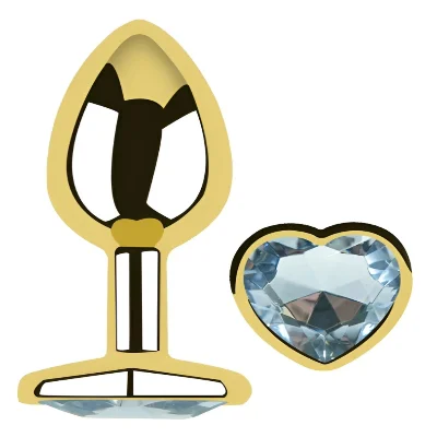 Анальная пробка Egzo Gold Heart с кристаллом, золотая нержавеющая сталь, размер M