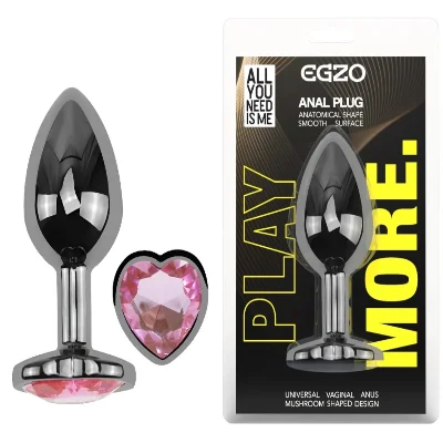 Анальная пробка EGZO Dark Silver Heart Plug M с розовым кристаллом из нержавеющей стали