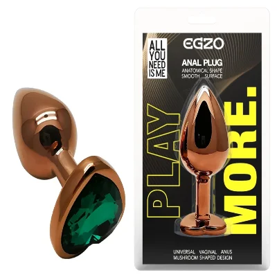 Анальная пробка EGZO Dark Gold Heart Plug Marine S с кристаллом, металлическая золотая