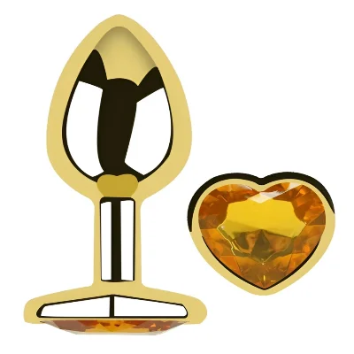 Анальная пробка EGZO Gold Heart Plug M с кристаллом из медицинской стали