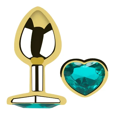 Анальная пробка Egzo Gold Heart Plug S с золотистой сталью и кристаллом-сердечком