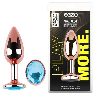 Анальная пробка EGZO Rose Gold Round Plug Aqua S с кристаллом, классическая металлическая