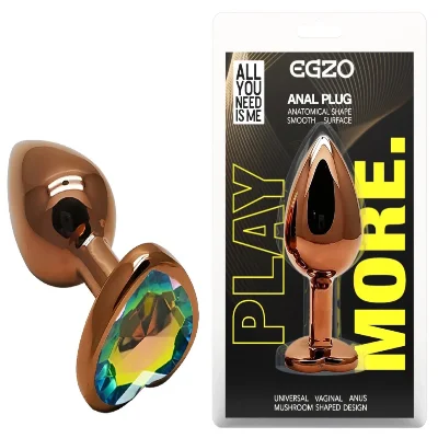 Анальная пробка EGZO Dark Gold Heart Plug S с радужным кристаллом, металлическая