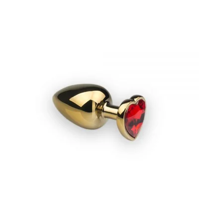 Красивая анальная пробка Gold Heart Ruby с кристаллом в виде сердца M