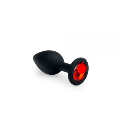 Анальная пробка с красным кристалом, Black Silicone Ruby, S