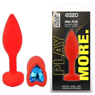 Анальная пробка EGZO Red Heart Plug Green, размер S, силиконовая с зеленым кристаллом