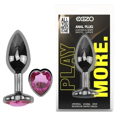 Анальная пробка EGZO Dark Silver Heart Plug S металлическая серебристая с кристаллом