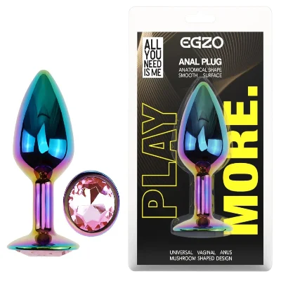 Анальная пробка металлическая EGZO Multicolor Round Plug Pink S с розовым кристаллом