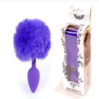 Анальная пробка ( размер S ) с хвостом Boss Series - Silicon PLUG Bunny Tail Purple