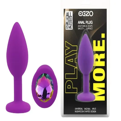 Силиконовая анальная пробка EGZO - Silicone Purple Round Plug Rainbow, size S