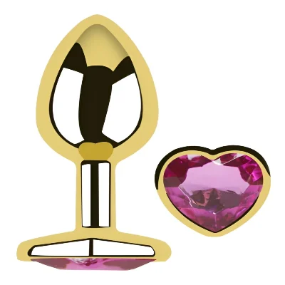 Анальная пробка Egzo Gold Heart Plug M с розовым кристаллом для длительного ношения