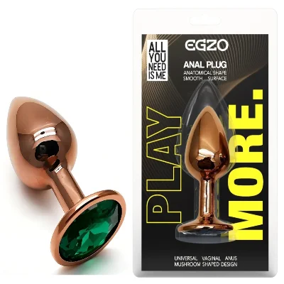 Анальная пробка EGZO Dark Gold Marine S с кристаллом, анатомическая металлическая, 7 см