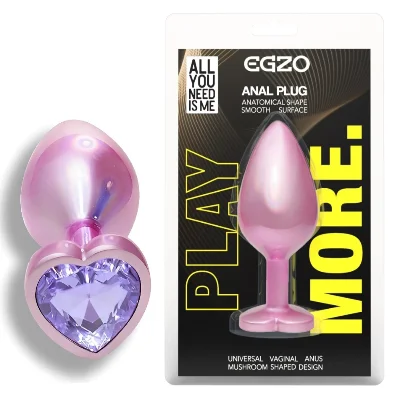Анальная пробка EGZO Pink Perl Heart Plug S с сиреневым кристаллом, розовая
