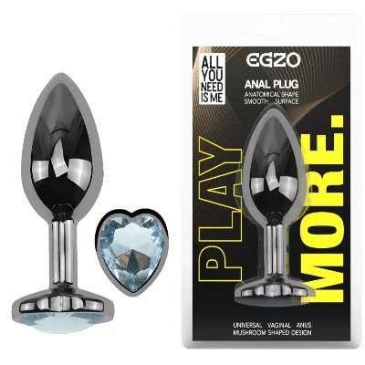 Анальная пробка EGZO Dark Silver Heart с кристаллом, анатомическая металлическая, размер M