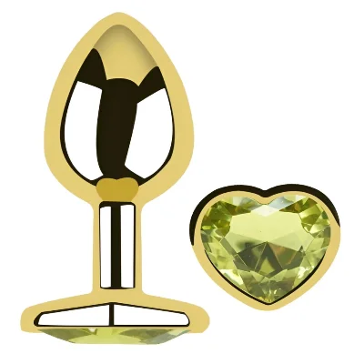 Анальная пробка Egzo Gold Heart Plug Lime S с кристаллом и сердечком