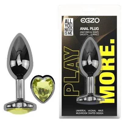 Анальная пробка EGZO Dark Silver Heart Plug S с кристаллом-сердцем, металлическая