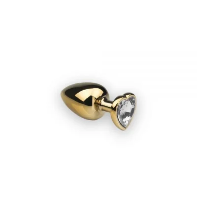 Анальная пробка из металла с кристаллом Gold Heart Diamond, S