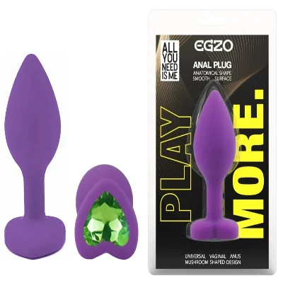 Анальная пробка EGZO Silicone Violet Heart Plug Lime S, фиолетовая, медицинский силикон