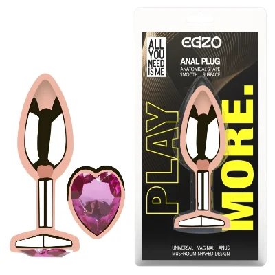 Анальная пробка EGZO Rose Gold Heart Plug Rose S со стальным корпусом и кристаллом