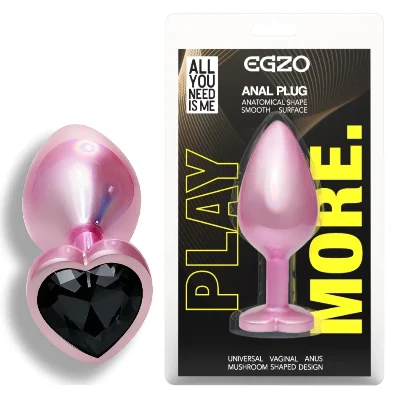 Анальная пробка EGZO Pink Perl Heart Plug S розовая металлическая с кристаллом