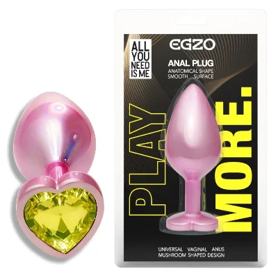 Анальная пробка EGZO Pink Perl Heart Plug S, розовая металлическая с кристаллом