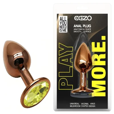 Анальная пробка EGZO Dark Gold с кристаллом, металлическая, анатомической формы, размер S