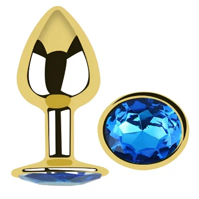 Анальная пробка EGZO Gold Round Plug S с кристаллом, металлическая, золотая