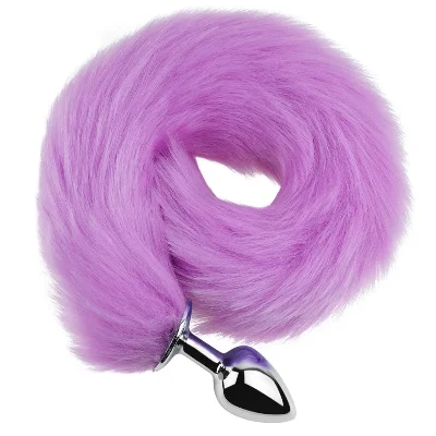 Анальная пробка EGZO Fox Tail Silver Plug Purple с фиолетовым хвостиком, размер S