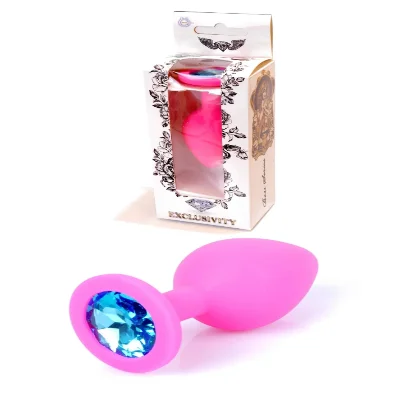 Анальная пробка с голубым кристаллом Plug-Jewellery Pink Silicon PLUG Medium- Light Blue Diamond