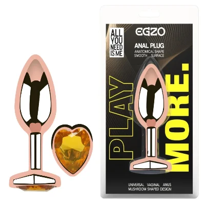 Анальная пробка EGZO Rose Gold Heart Plug S с янтарным кристаллом-сердцем